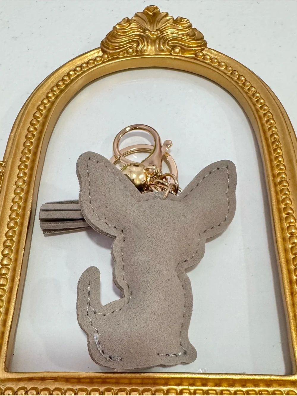 New Crystal Dog  in Pink and Gray Keychain